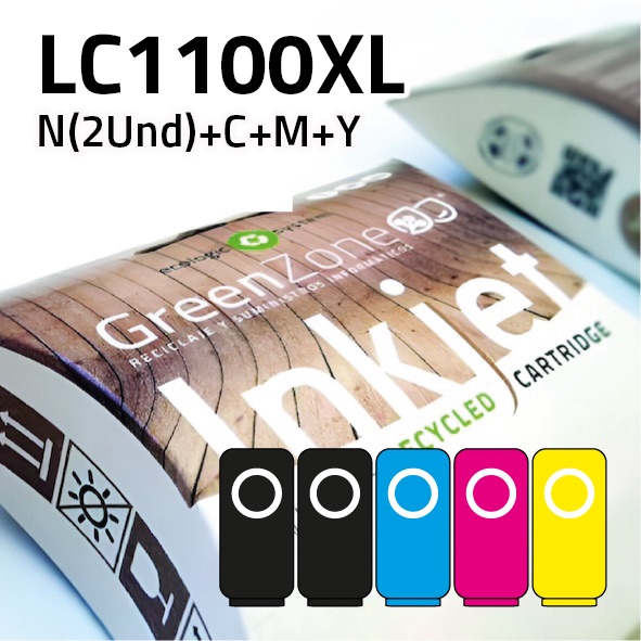 [EPGBCLC1100XL] Pack cartuchos Brother LC1100X | 2 negros + colores | Green Zone