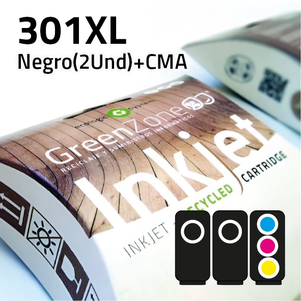 [EPGHC3X301XL] Pack cartuchos HP 301XL | 2 negros + color | alta capacidad | Green Zone