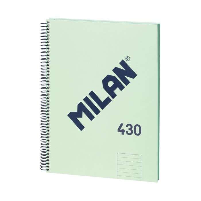[57142E80GR] Milan Serie 1918 Cuaderno Espiral Formato A4 Pautado 7mm - 80 Hojas de 95 gr/m2 - Microperforado, 4 Taladros - Color Verde