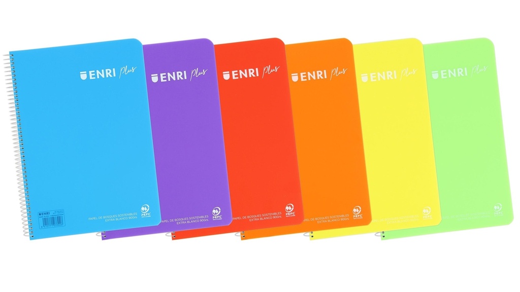 [400133583] Enri Plus Cuaderno Espiral Formato Folio Cuadriculado 4x4mm - 80 Hojas 90gr con Margen - Cubierta de Plastico - Color aleatorio