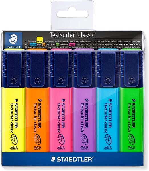 [364 WP6] Staedtler Textsurfer Classic 364 Pack de 6 Marcadores Fluorescentes - Secado Rapido - Trazo 1 - 5mm Aprox - Colores Surtidos