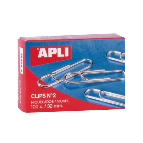 Apli Pack de 100 Clips Niquelados Nº2 32mm 