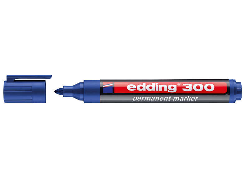 Edding 300 Rotulador Permanente - Punta Redonda - Trazo entre 1.5 y 3 mm. - Tinta Casi Inodora - Capuchon con Clip - Secado Rapido - Color Azul 